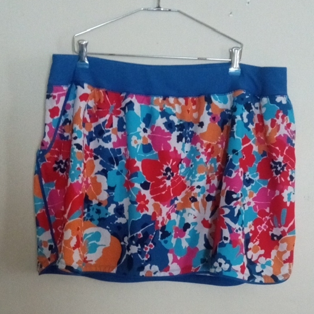 Lands' End Floral Aquatic Swim Skirt with Pockets Plus Size 26W